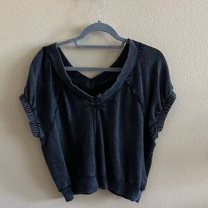 Pilcro Black Short-Sleeve V-Neck Boxy Pullover